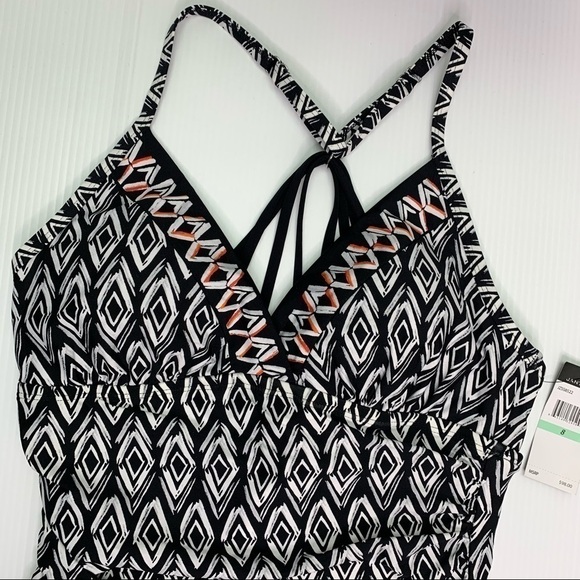 Jantzen Swimsuit Size 8 NWT One Piece Geometric Black White Lined Tummy Control - Picture 2 of 11